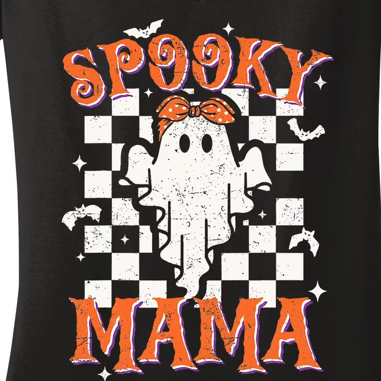 Spooky Mama Ghost Retro Season Halloween Women's V-Neck T-Shirt