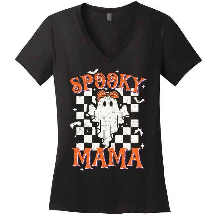 Spooky Mama Ghost Retro Season Halloween Women's V-Neck T-Shirt