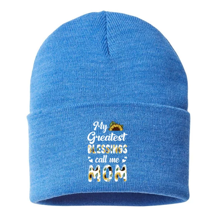 Sunflower My Greatest Blessings Call Me Mom Great Gift Sustainable Knit Beanie