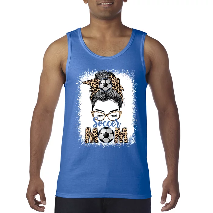 Soccer Mom Game Day Messy Bun Leopard Mothers Day Cute Gift Tank Top