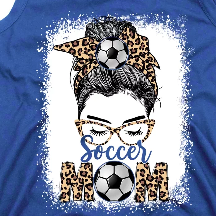 Soccer Mom Game Day Messy Bun Leopard Mothers Day Cute Gift Tank Top