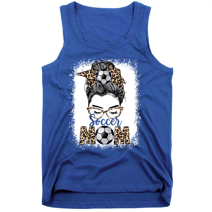 Soccer Mom Game Day Messy Bun Leopard Mothers Day Cute Gift Tank Top