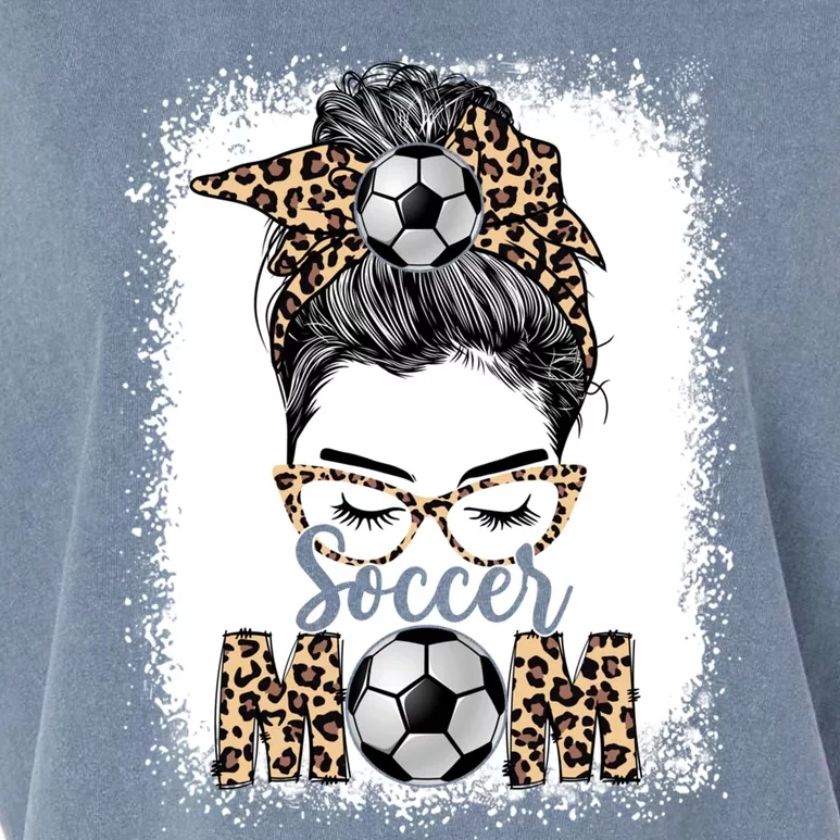 Soccer Mom Game Day Messy Bun Leopard Mothers Day Cute Gift Garment-Dyed Women's Muscle Tee