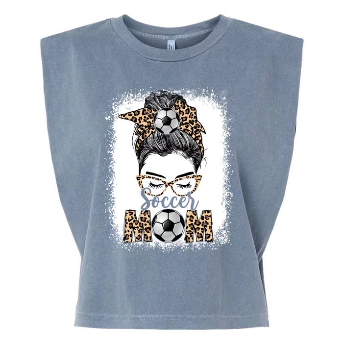 Soccer Mom Game Day Messy Bun Leopard Mothers Day Cute Gift Garment-Dyed Women's Muscle Tee