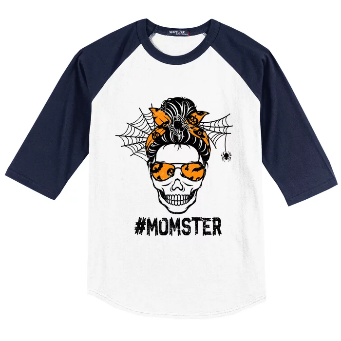 Skull Messy Hair Momster Halloween Skull Skeleton Costume Gift Baseball Sleeve Shirt