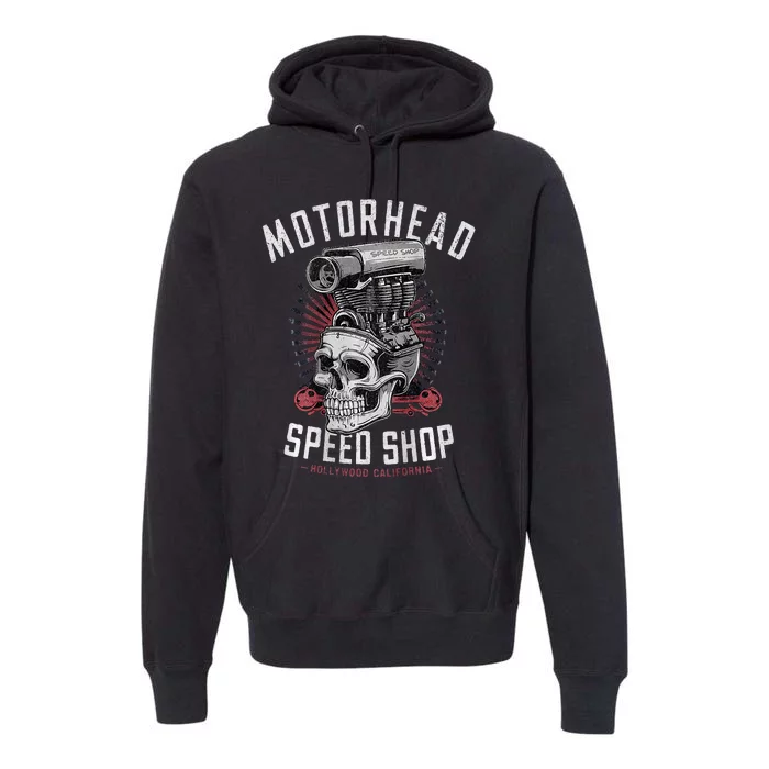 Skeleton Motor Head Speed Shop Hot Rod Mechanic Car Lover Premium Hoodie