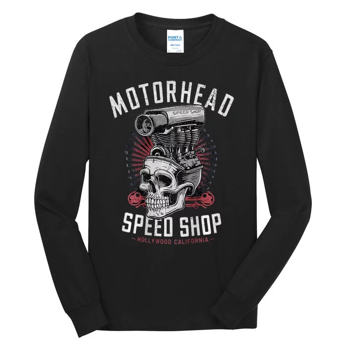 Skeleton Motor Head Speed Shop Hot Rod Mechanic Car Lover Tall Long Sleeve T-Shirt