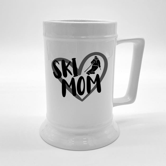 Ski Mom Heart Funny Skiing For Skiers Cute Gift Front & Back Beer Stein