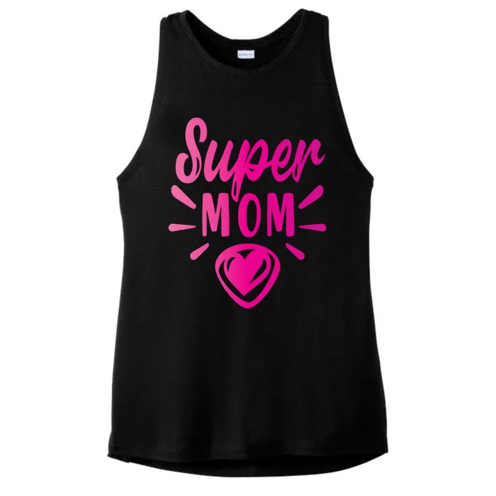 Super Mom Heart Gift Ladies Tri-Blend Wicking Tank