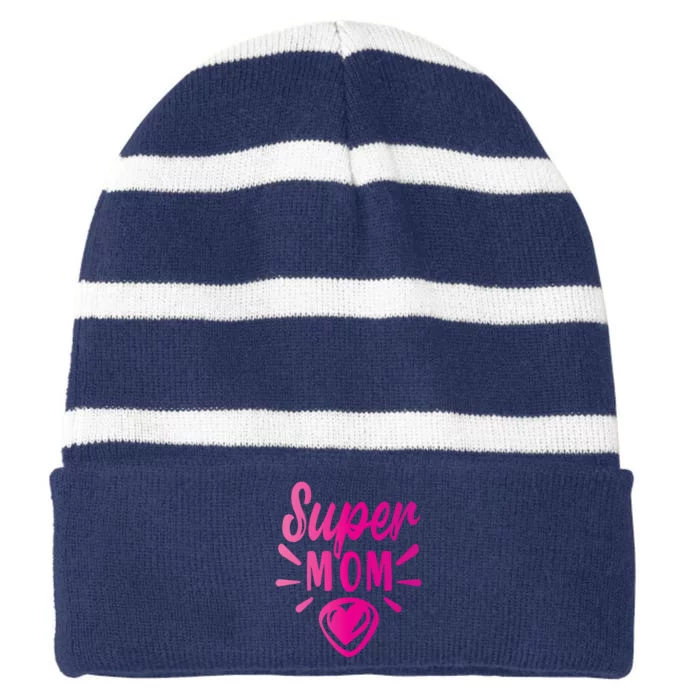 Super Mom Heart Gift Striped Beanie with Solid Band