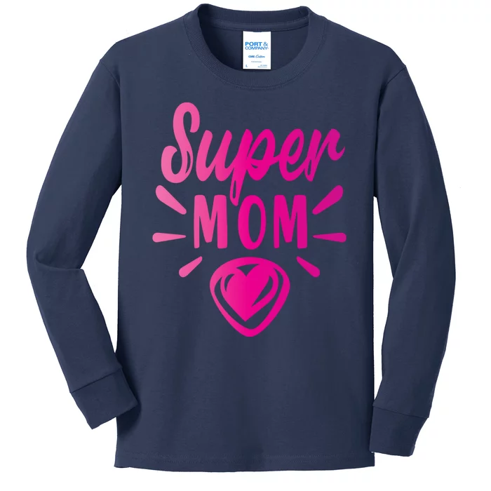 Super Mom Heart Gift Kids Long Sleeve Shirt