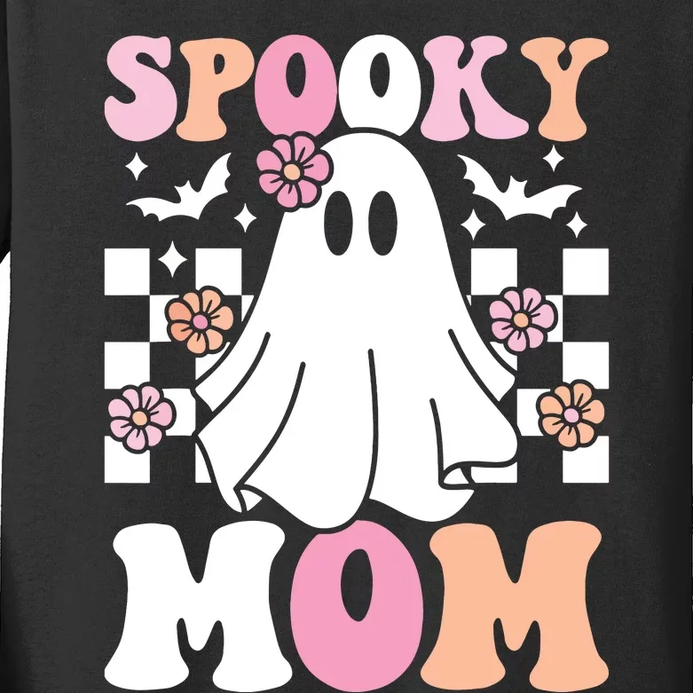 Spooky Mom Halloween Ghost Costume Retro Groovy Kids Long Sleeve Shirt