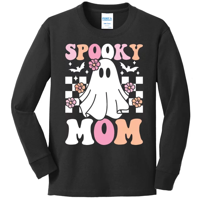 Spooky Mom Halloween Ghost Costume Retro Groovy Kids Long Sleeve Shirt