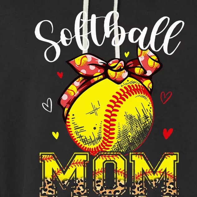 Softball Mom Headband Leopard Softball Ball Mothers Day Mama Garment-Dyed Fleece Hoodie