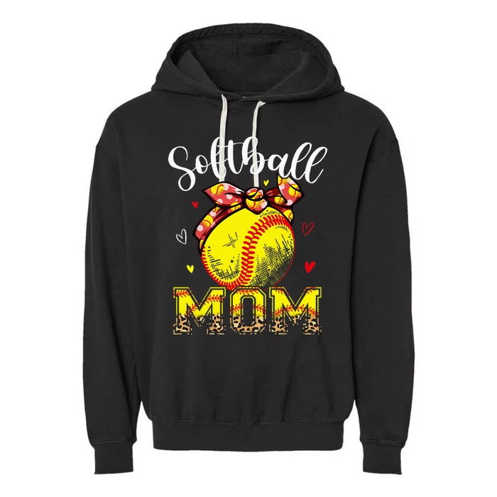 Softball Mom Headband Leopard Softball Ball Mothers Day Mama Garment-Dyed Fleece Hoodie