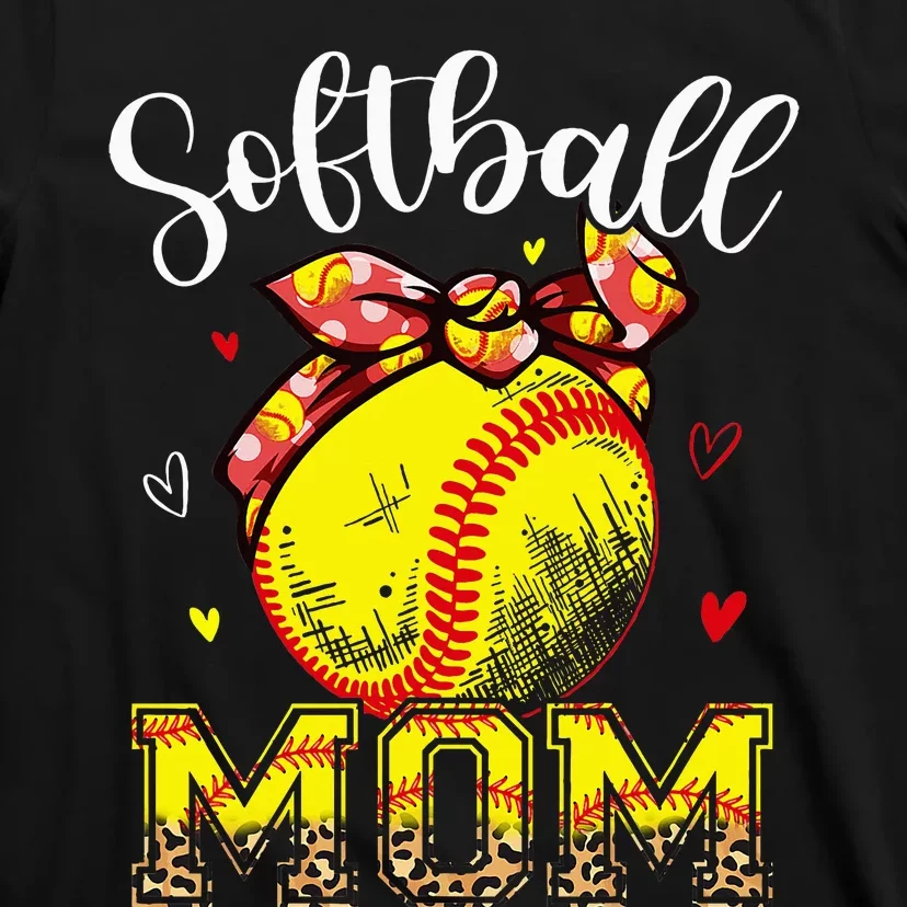 Softball Mom Headband Leopard Softball Ball Mothers Day Mama T-Shirt