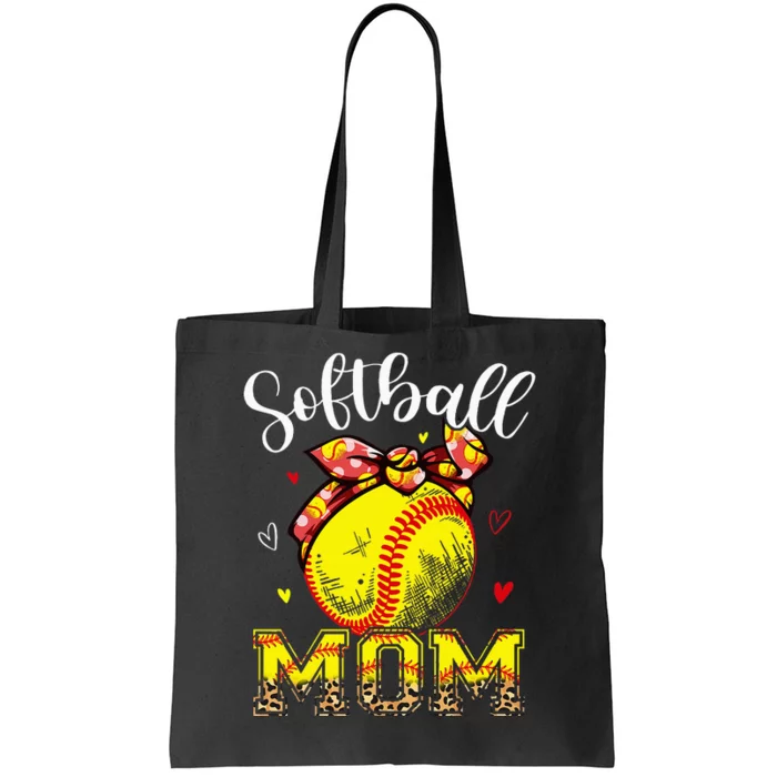 Softball Mom Headband Leopard Softball Ball Mothers Day Mama Tote Bag