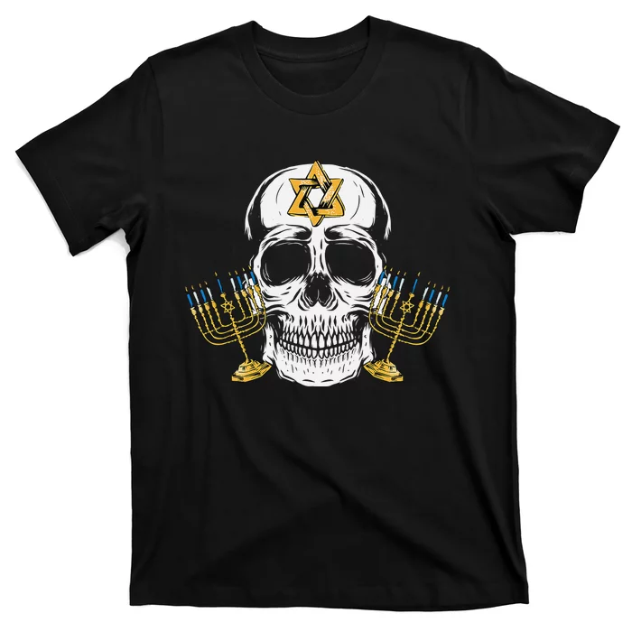 Skull Menorah Hanukkah Cool Skeleton Chanukah Jewish Holiday T-Shirt