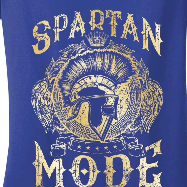 Spartan Mode Helmet Gym Warrior Beast Sparta Workout Gold Gift Women's V-Neck T-Shirt