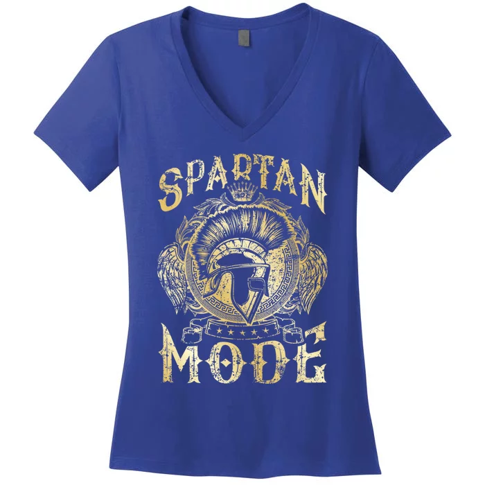 Spartan Mode Helmet Gym Warrior Beast Sparta Workout Gold Gift Women's V-Neck T-Shirt