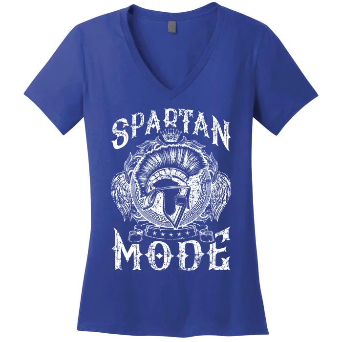 Spartan Mode Helmet Gym Warrior Fitness Beast Sparta Workout Gift Women's V-Neck T-Shirt