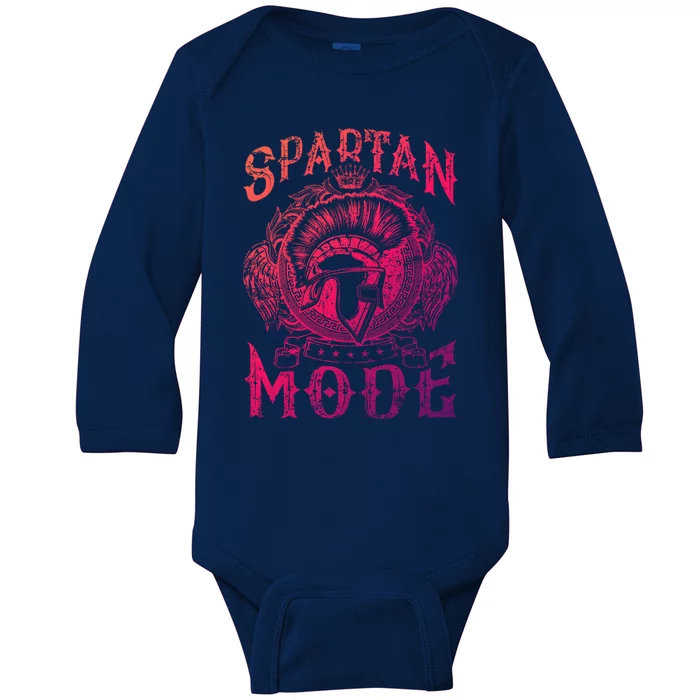 Spartan Mode Helmet Gym Warrior Fitness Beast Sparta Workout Gift Baby Long Sleeve Bodysuit