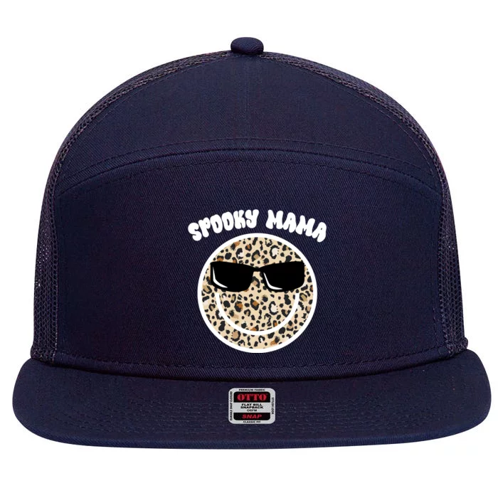 Spooky Mama Halloween Cheetah Smile 7 Panel Mesh Trucker Snapback Hat