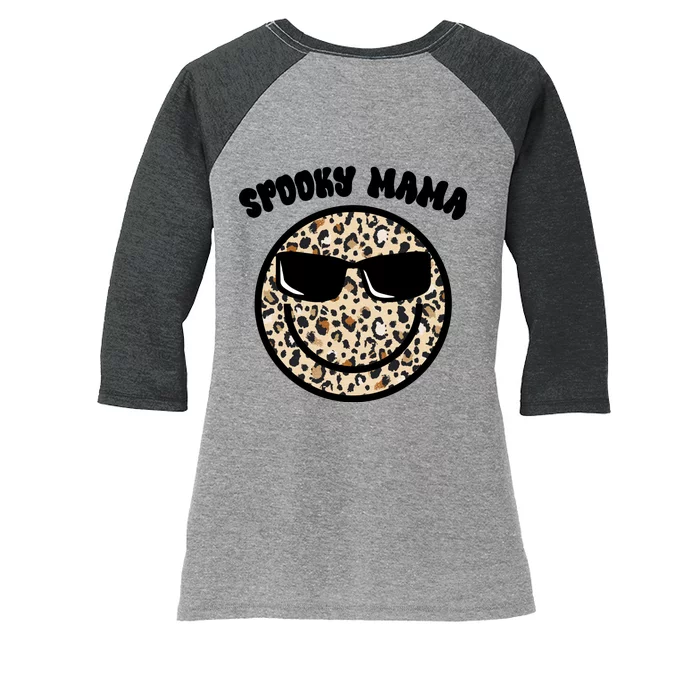 Spooky Mama Halloween Cheetah Smile Women's Tri-Blend 3/4-Sleeve Raglan Shirt