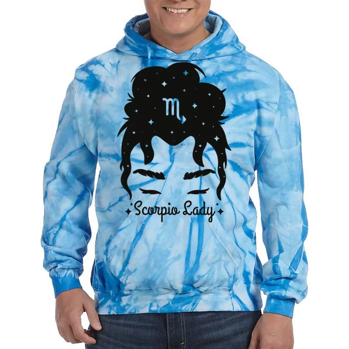 Scorpio Messy Hair Bun Birthday Gift Tie Dye Hoodie