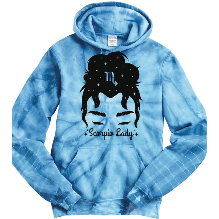 Scorpio Messy Hair Bun Birthday Gift Tie Dye Hoodie