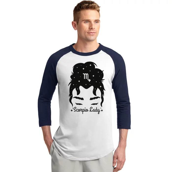 Scorpio Messy Hair Bun Birthday Gift Baseball Sleeve Shirt