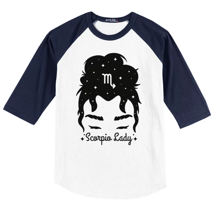 Scorpio Messy Hair Bun Birthday Gift Baseball Sleeve Shirt