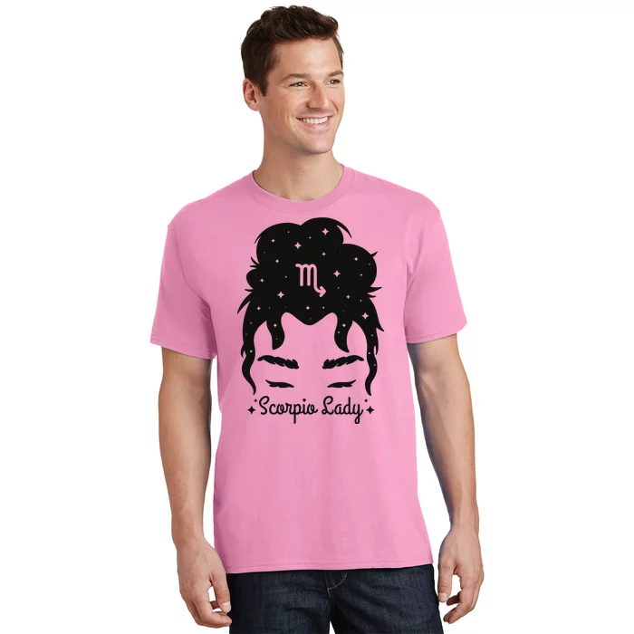 Scorpio Messy Hair Bun Birthday Gift T-Shirt