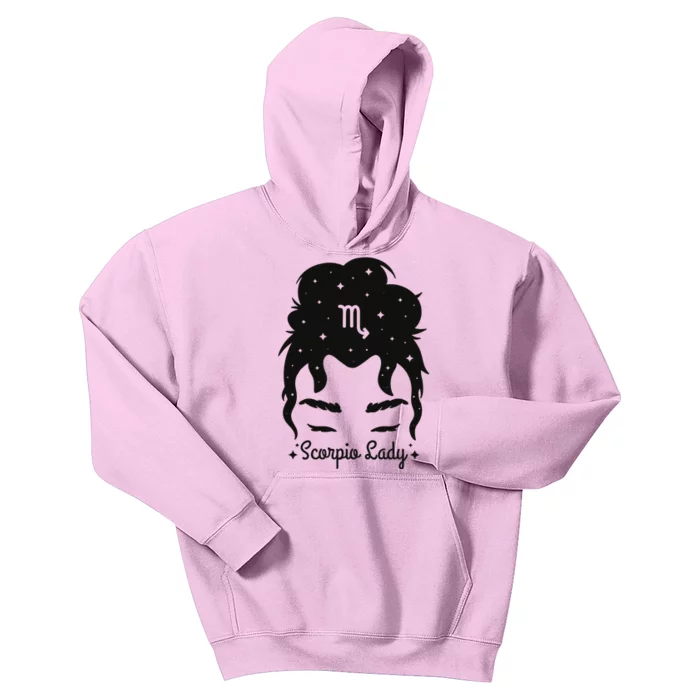 Scorpio Messy Hair Bun Birthday Gift Kids Hoodie