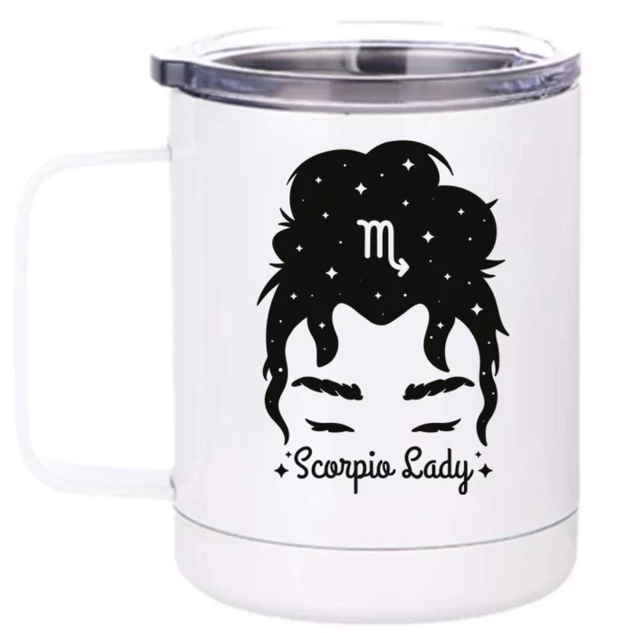 Scorpio Messy Hair Bun Birthday Gift Front & Back 12oz Stainless Steel Tumbler Cup