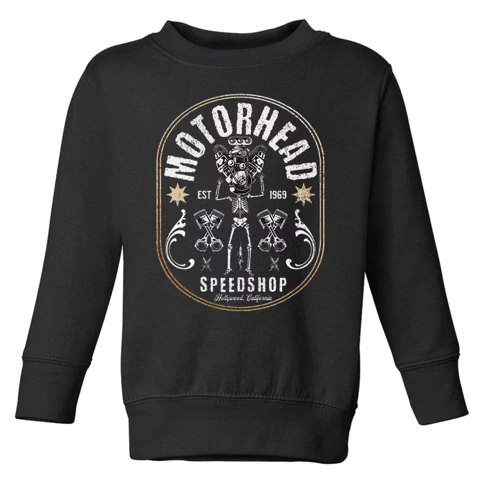 Skeleton Motor Head Speed Shop Hot Rod Mechanic Car Lover Toddler Sweatshirt