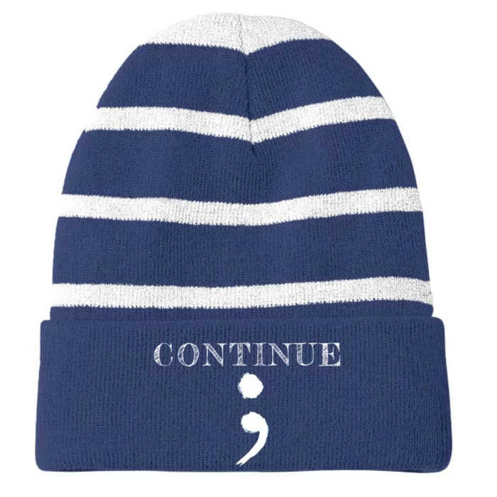 Semicolon Mental Health Awareness Suicide Prevention Striped Beanie with Solid Band