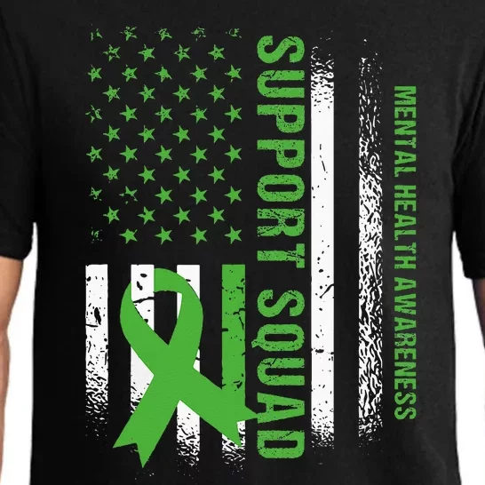 Support Mental Health Squad Awareness US Flag Green Ribbon Pajama Set