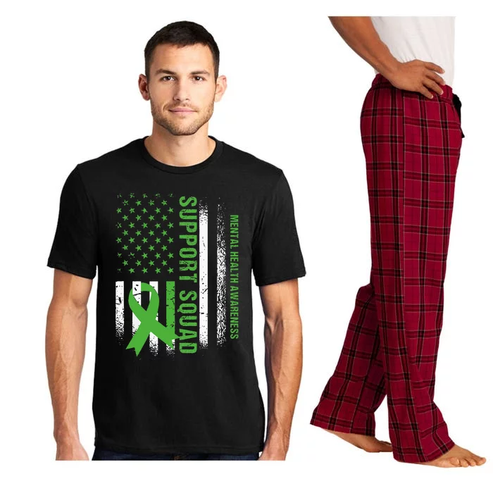 Support Mental Health Squad Awareness US Flag Green Ribbon Pajama Set