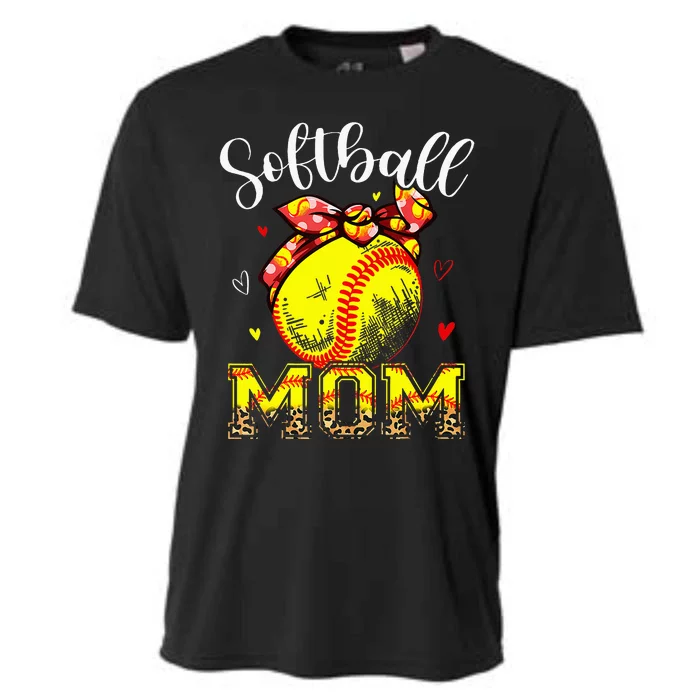 Softball Mom Headband Leopard Softball Ball Mothers Day Mama Cooling Performance Crew T-Shirt