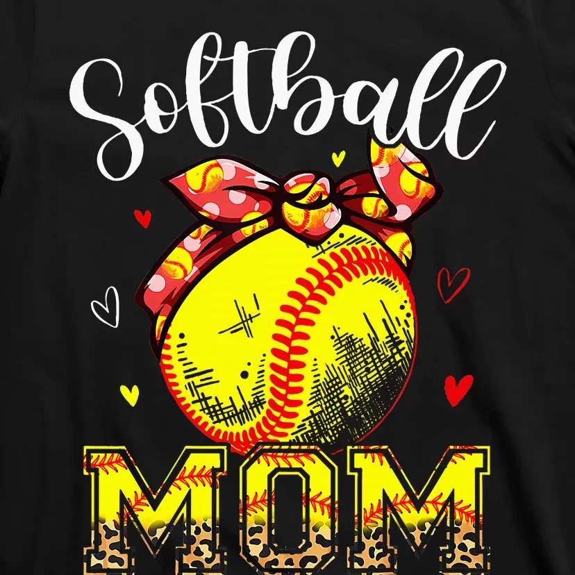 Softball Mom Headband Leopard Softball Ball Mothers Day Mama T-Shirt