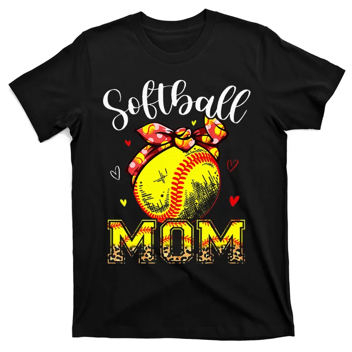 Softball Mom Headband Leopard Softball Ball Mothers Day Mama T-Shirt