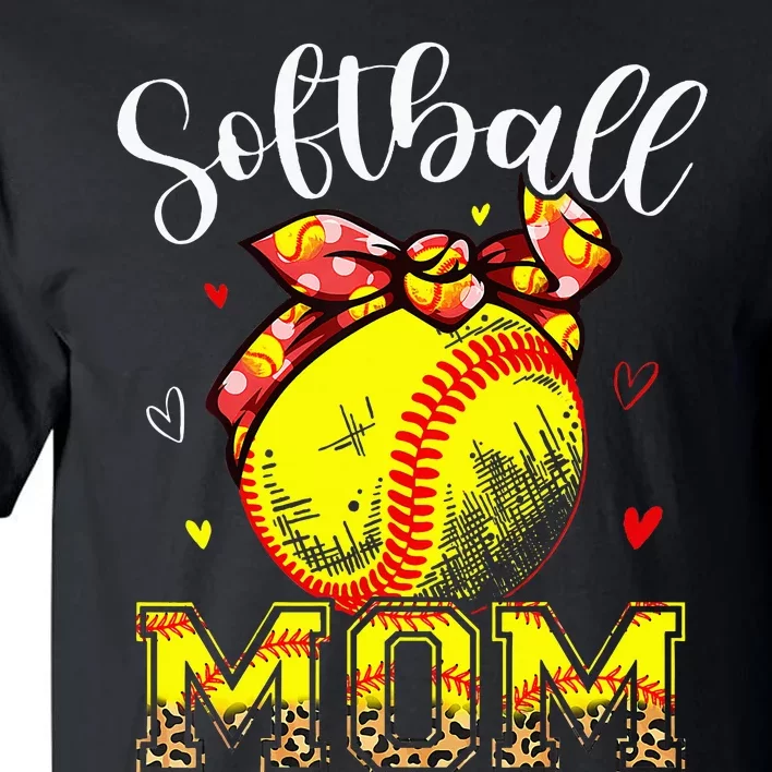 Softball Mom Headband Leopard Softball Ball Mothers Day Mama Tall T-Shirt