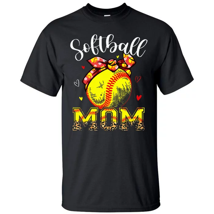 Softball Mom Headband Leopard Softball Ball Mothers Day Mama Tall T-Shirt