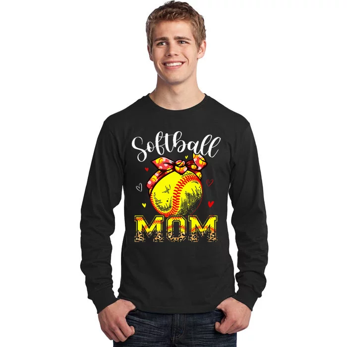 Softball Mom Headband Leopard Softball Ball Mothers Day Mama Tall Long Sleeve T-Shirt