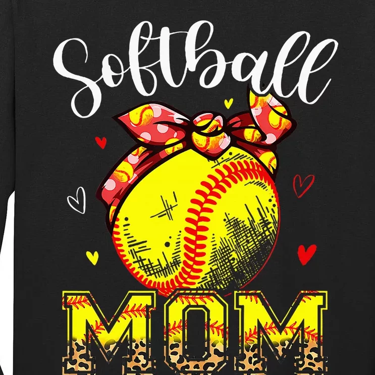 Softball Mom Headband Leopard Softball Ball Mothers Day Mama Tall Long Sleeve T-Shirt