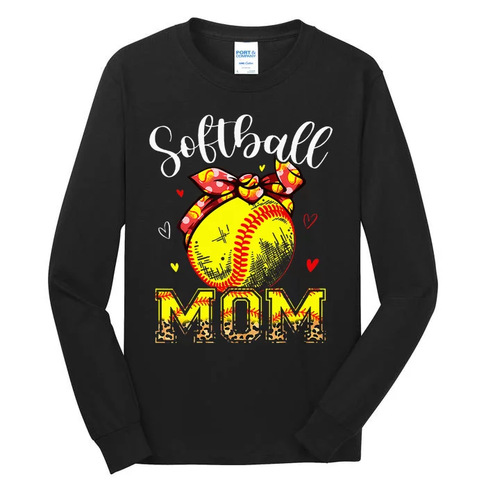 Softball Mom Headband Leopard Softball Ball Mothers Day Mama Tall Long Sleeve T-Shirt