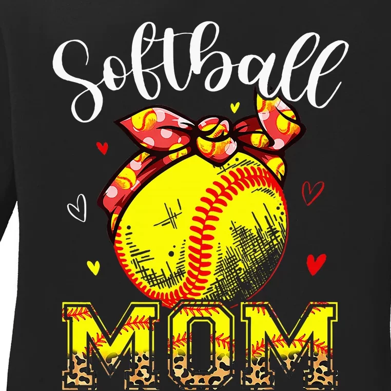 Softball Mom Headband Leopard Softball Ball Mothers Day Mama Ladies Long Sleeve Shirt