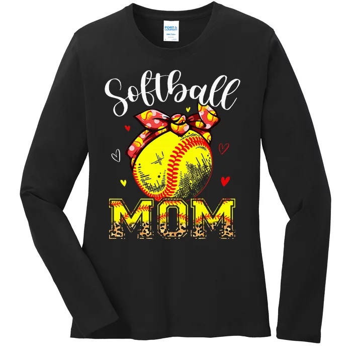 Softball Mom Headband Leopard Softball Ball Mothers Day Mama Ladies Long Sleeve Shirt