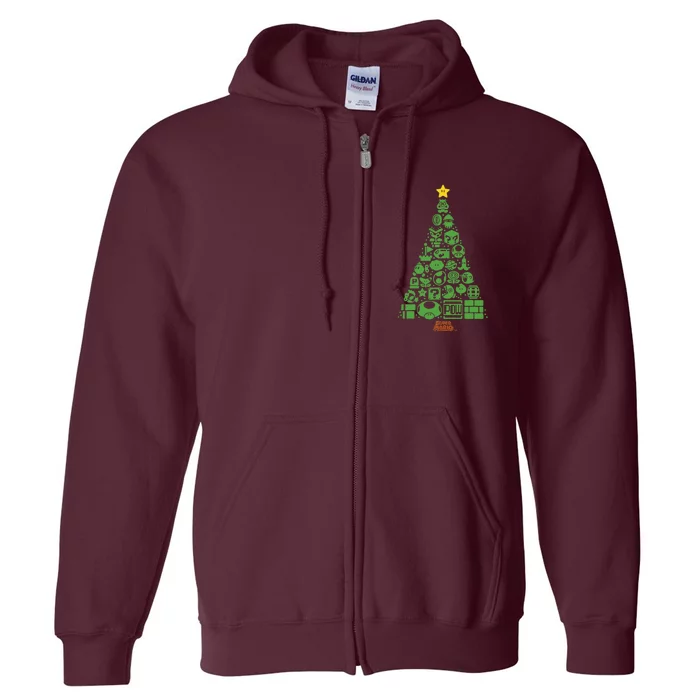 S.U.P.E.R M.A.R.I.O Item Characters Christmas Tree Graphic Short Sleeve Black Full Zip Hoodie